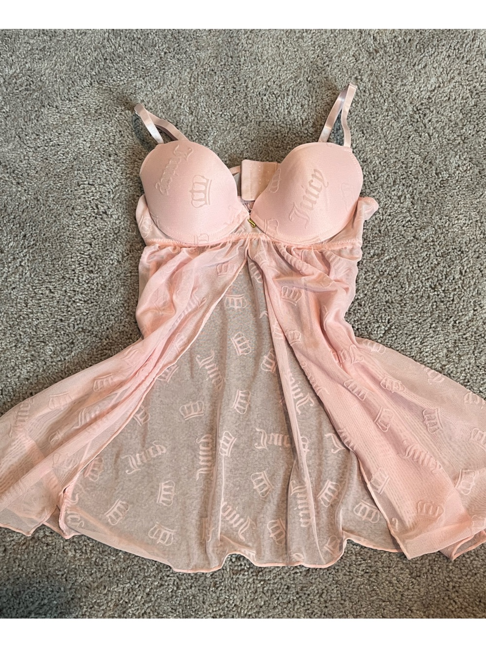 Juicy Couture Light Pink Sheer Logo Babydoll Chemise